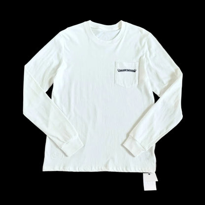 Chrome Hearts Scroll Logo Pocket Long-Sleeve T-Shirt in white/black