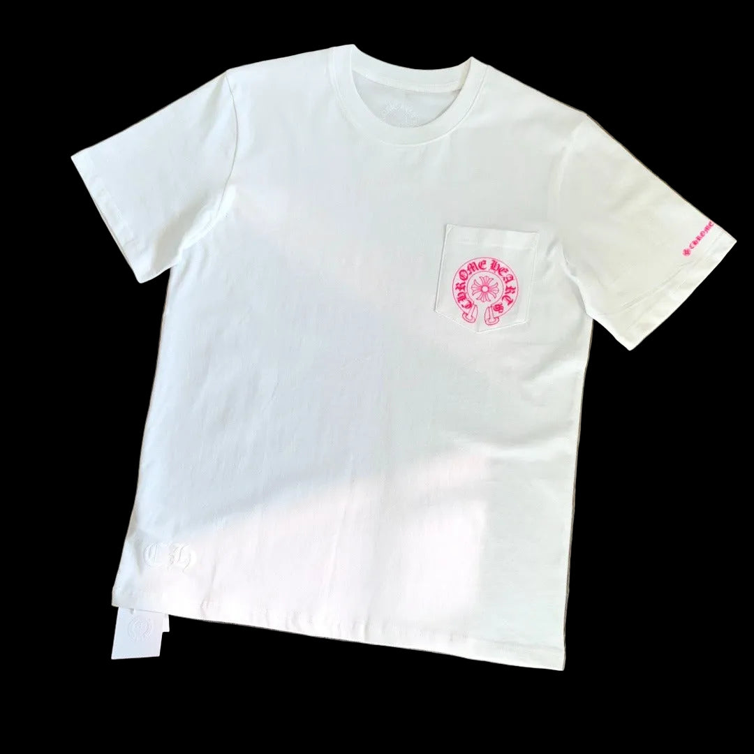 Chrome Hearts Neon Pink Horseshoe Pocket T-Shirt in Black/Neon Pink.