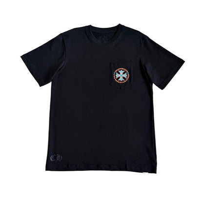 Chrome Hearts "Made In Hollywood" Plus Cross Pocket T-Shirt in Black/Orange.
