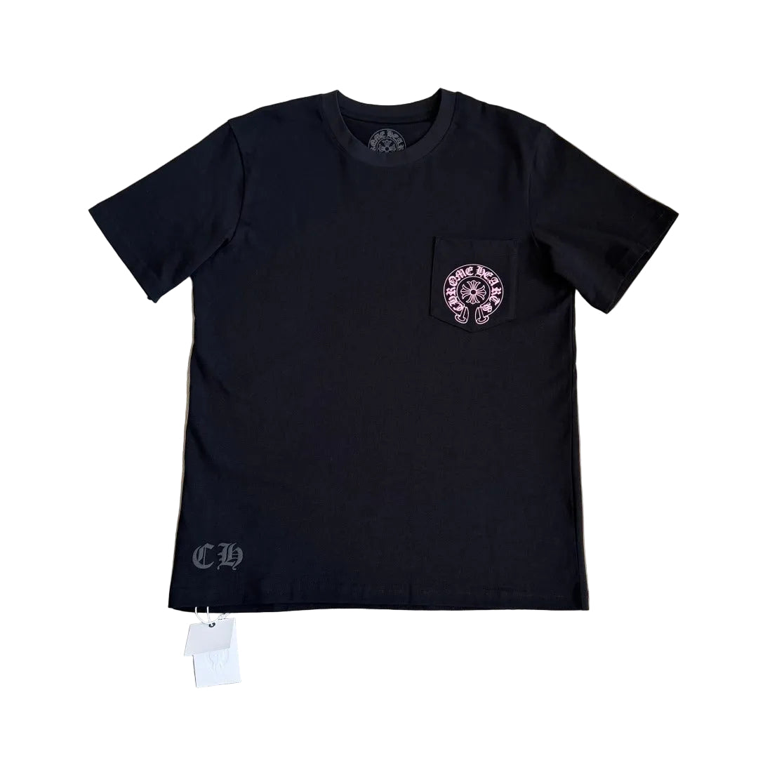 Chrome Hearts Pink Horseshoe Pocket T-Shirt in Black/Pink