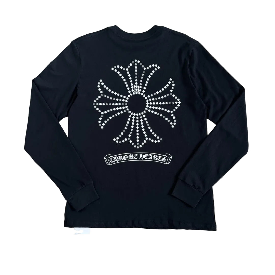 Chrome Hearts Scroll Logo Pocket Long-Sleeve T-Shirt in Black/White.
