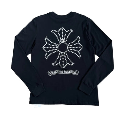 Chrome Hearts Scroll Logo Pocket Long-Sleeve T-Shirt in Black/White.