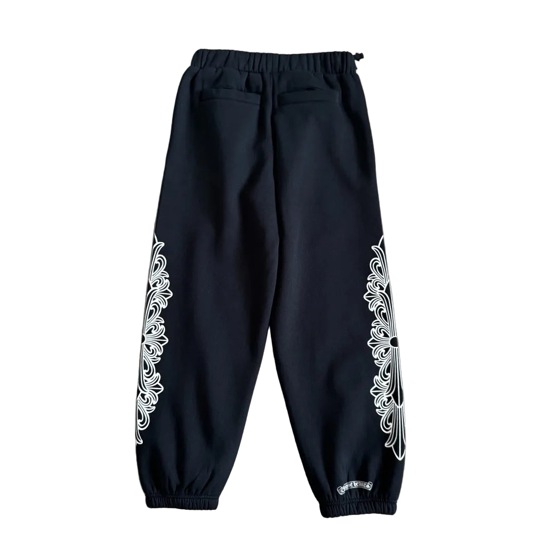 Chrome Hearts Horseshoe Floral Sweatpants in black and white.