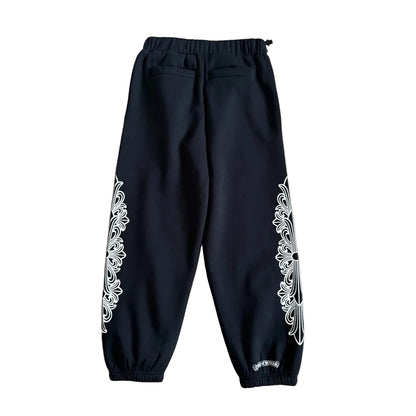 Chrome Hearts Horseshoe Floral Sweatpants in black and white.
