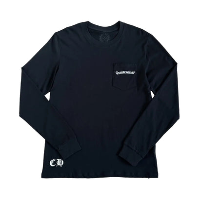 Chrome Hearts Scroll Logo Pocket Long-Sleeve T-Shirt in Black/White.