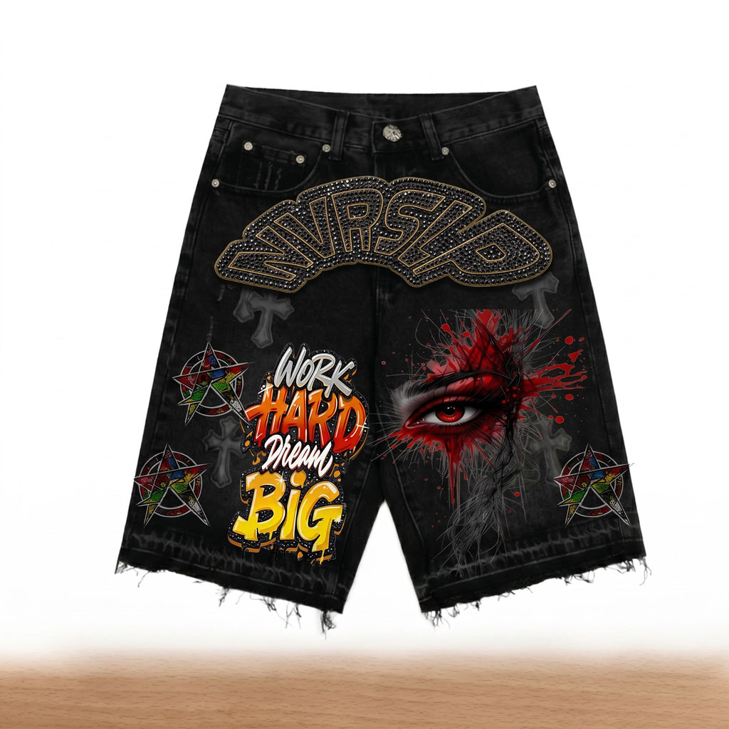 NVRSLP™ "Work Hard Dream Big" Denim Shorts