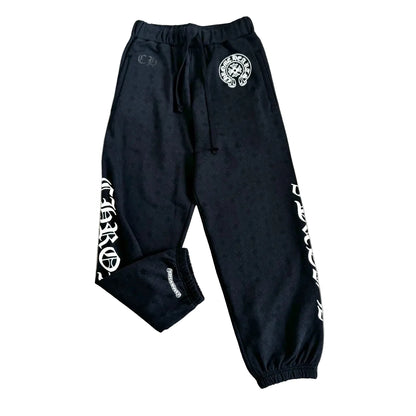 Chrome Hearts Split Block Logo Sweatpants in black with White graphics.