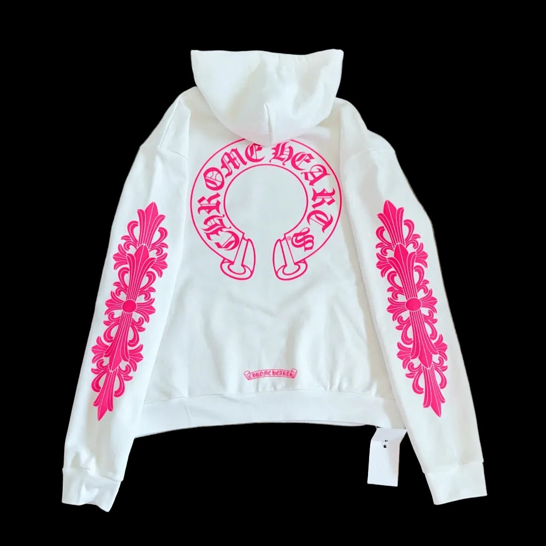 Chrome Hearts hoodie features bold pink