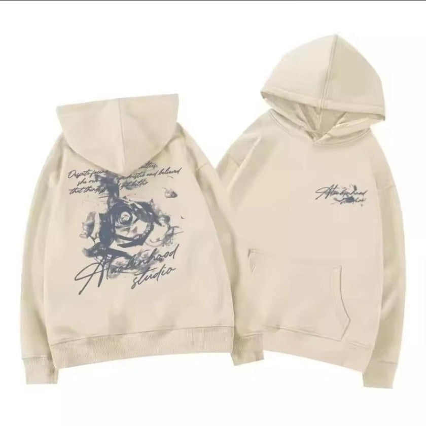 Letter rose print hoodie