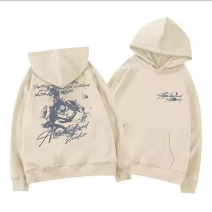 Letter rose print hoodie
