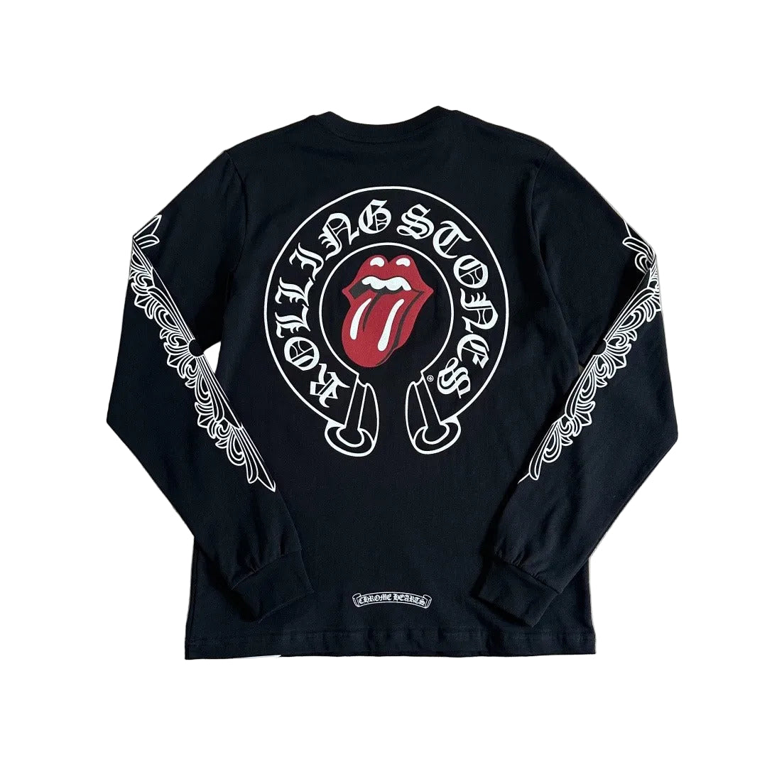 Chrome Hearts x The Rolling Stones Floral Sleeve Pocket Long-Sleeve T-Shirt in black.