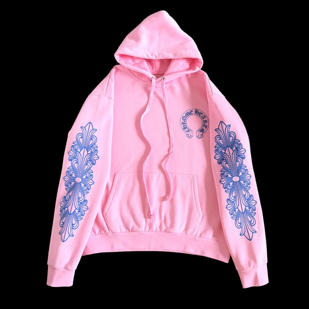 Chrome Hearts Pink &amp; Blue Horseshoe Floral Hoodie.