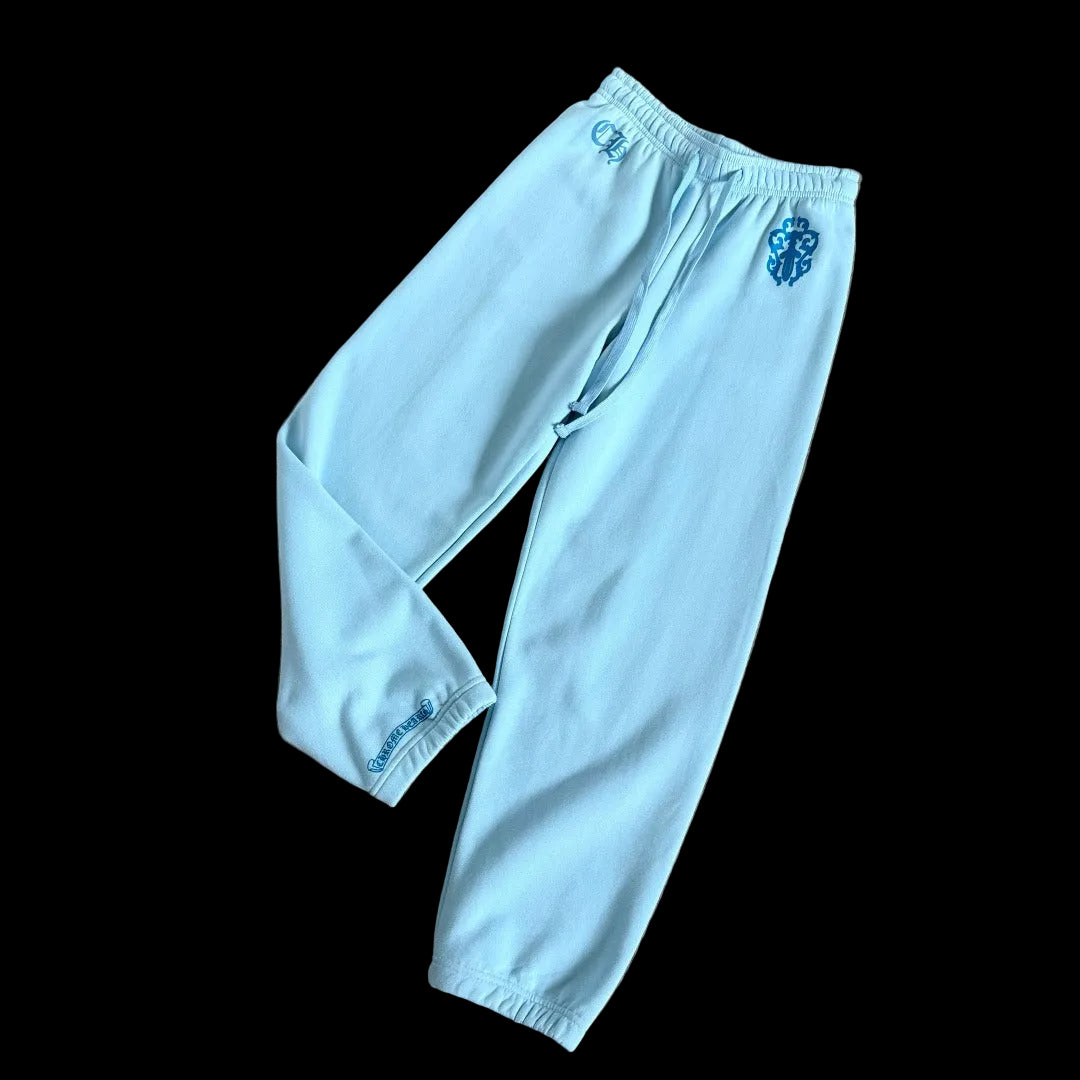 the Chrome Hearts Miami Art Basel Exclusive "Vine Dagger" Sweatpants in a light baby blue colorway