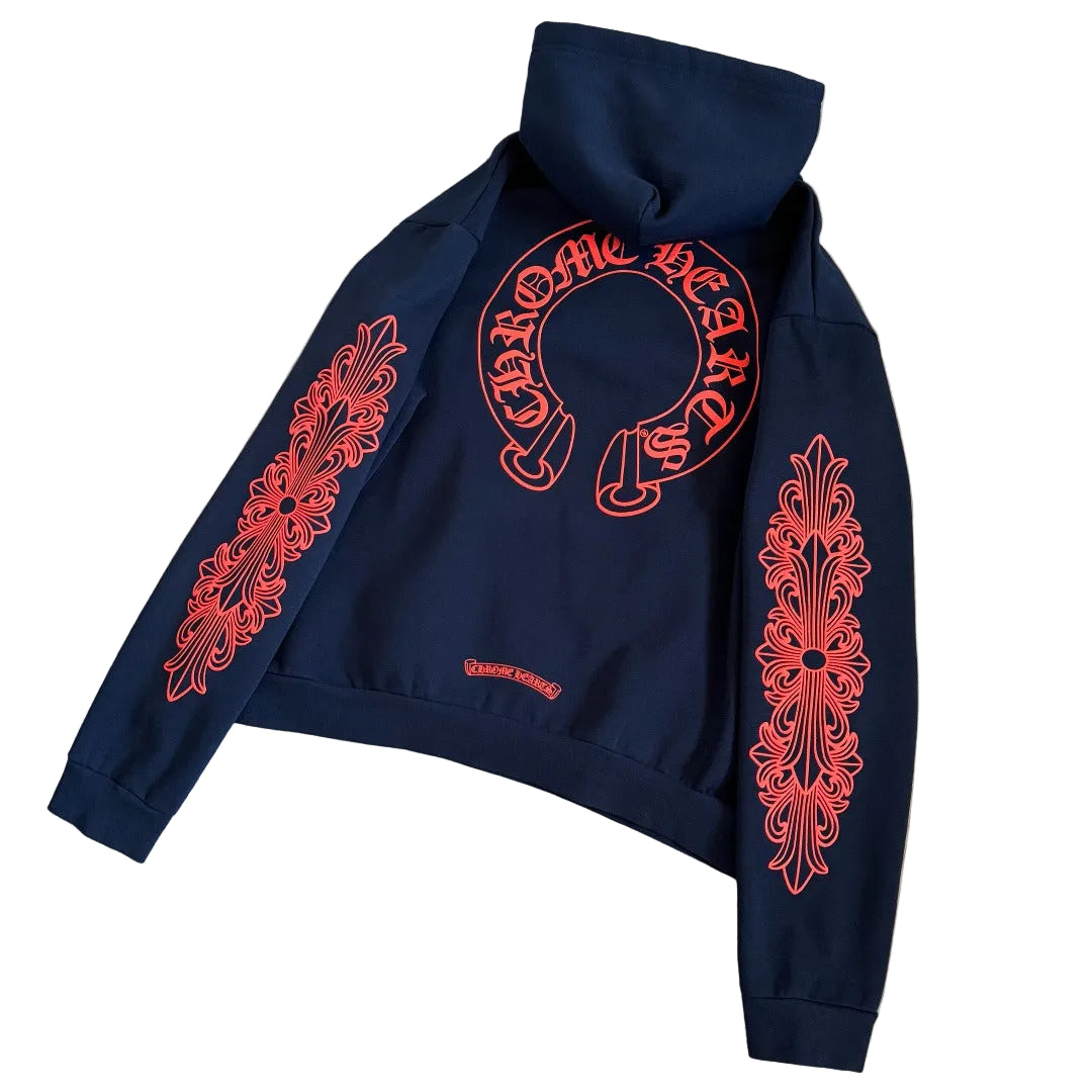 Chrome Hearts hoodie features bold red