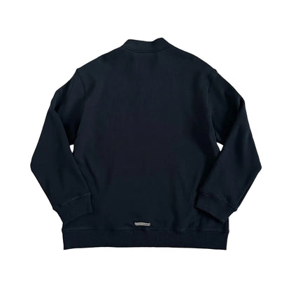 Chrome Hearts "Paper Jam" Cemetery Triple Cross Leather Patch Quarter-Zip Pullover in black.
