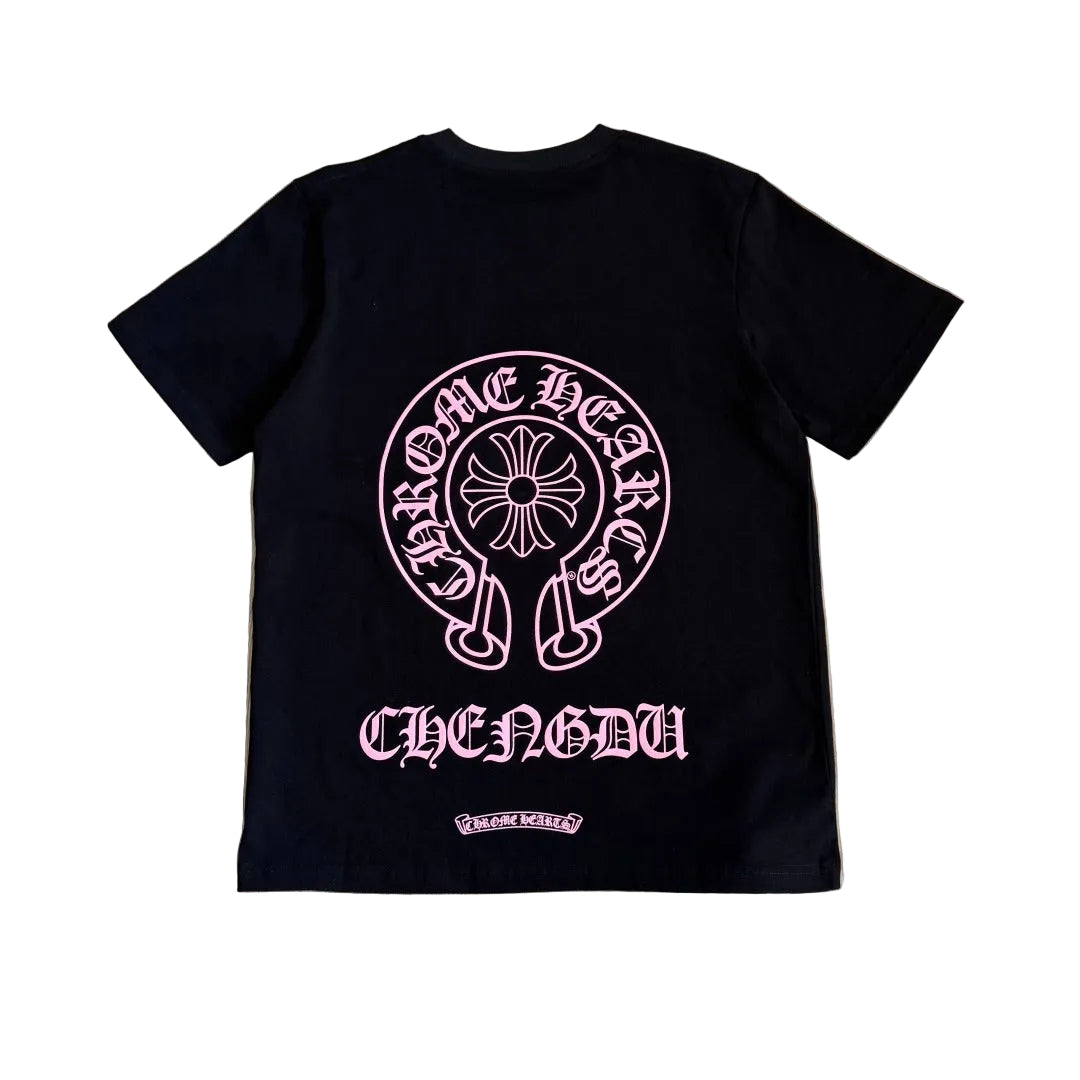 Chrome Hearts Pink Horseshoe Pocket T-Shirt in Black/Pink
