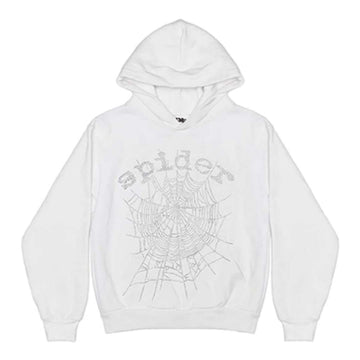 Sp5der Rhinestone Logo Hoodie ‘White’