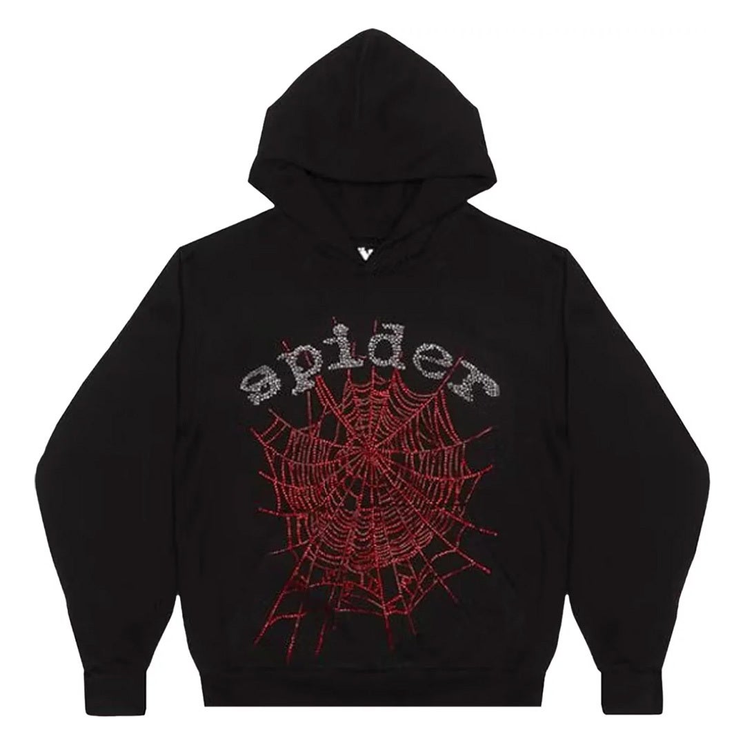 Sp5der Rhinestone Logo Hoodie Black Main image