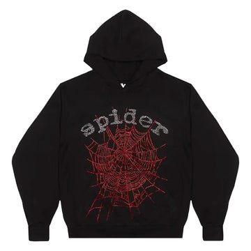 Sp5der Rhinestone Logo Hoodie Black