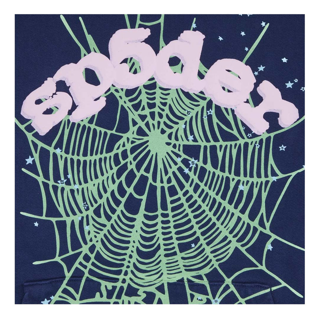 Sp5der OG Web Hoodie Navy Blue Green Pink