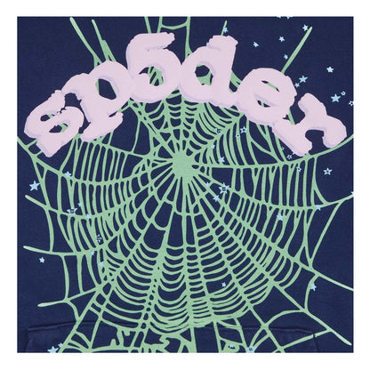 Sp5der OG Web Hoodie Navy Blue Green Pink