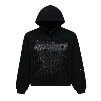 Sp5der Rhinestone P*nk V2 Triple Black Hoodie