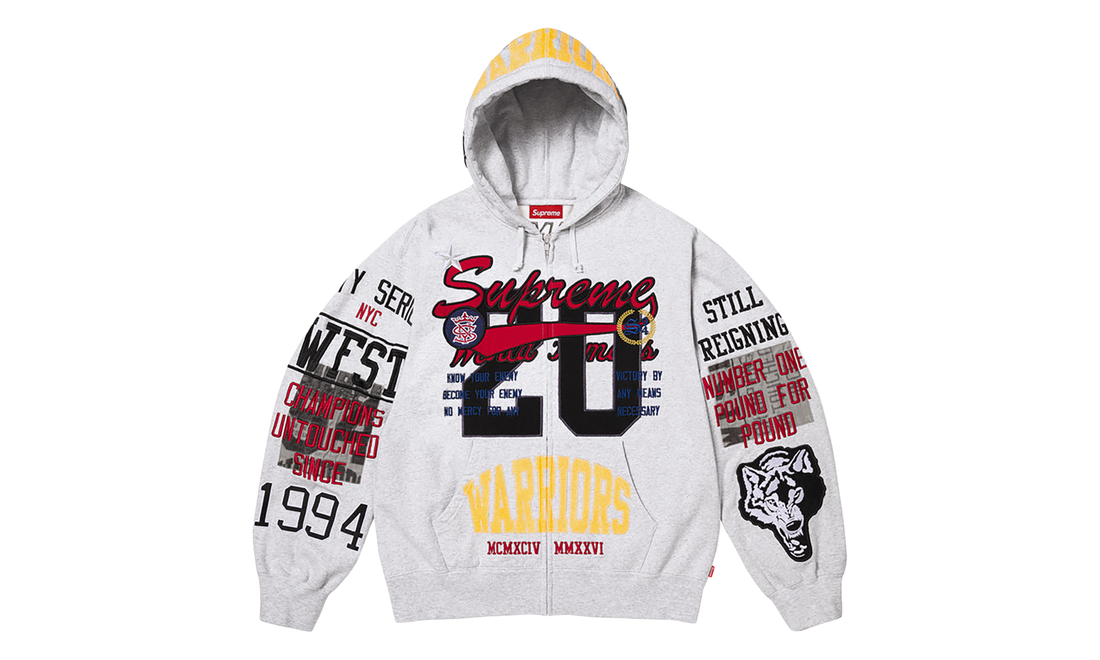 Warriors Appliqué Zip Up Hooded Sweatshirt "SS26 - Ash Grey" SU27598