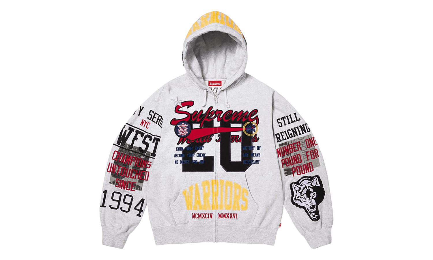 Warriors Appliqué Zip Up Hooded Sweatshirt "SS26 - Ash Grey" SU27598